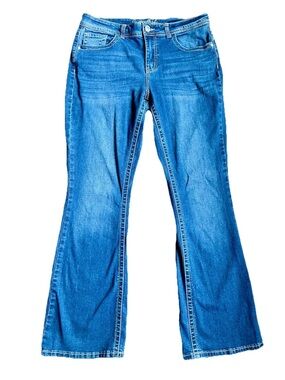 Copper Flash Y2K Curvy Slim Boot Cut Jeans Medium Wash Embroidered Pockets 10